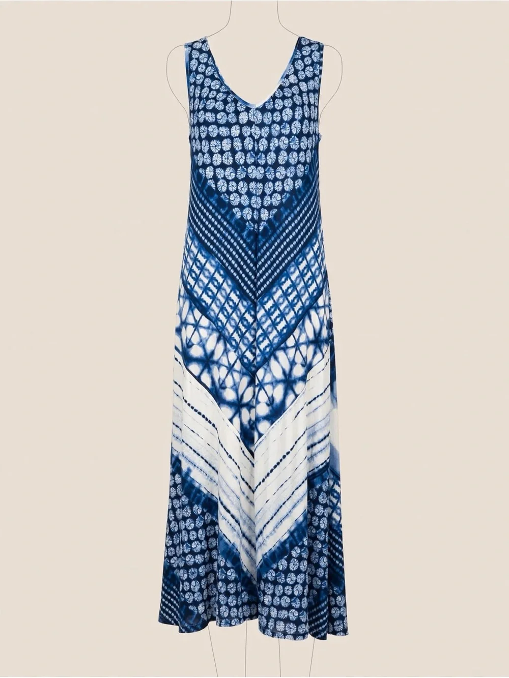 Women’s Blue Tie-Dye V-Neck Maxi Swim Coverup Dress